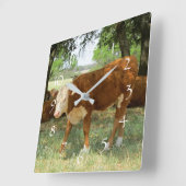 Texas Cow Landscape Vierkante Klok (Hoek)