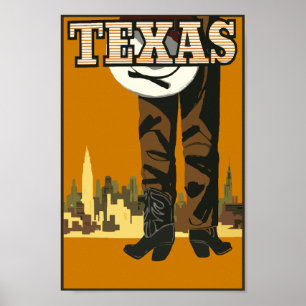 Texas Cowboy Boots Vintage Travel Poster