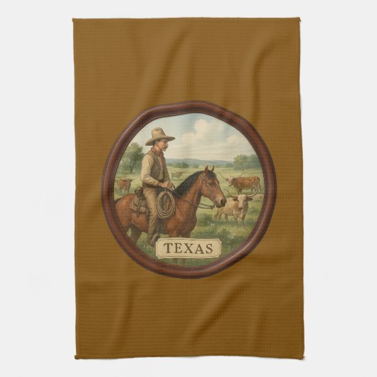 Texas Cowboy Bruine Keukenhanddoek (Verticaal)