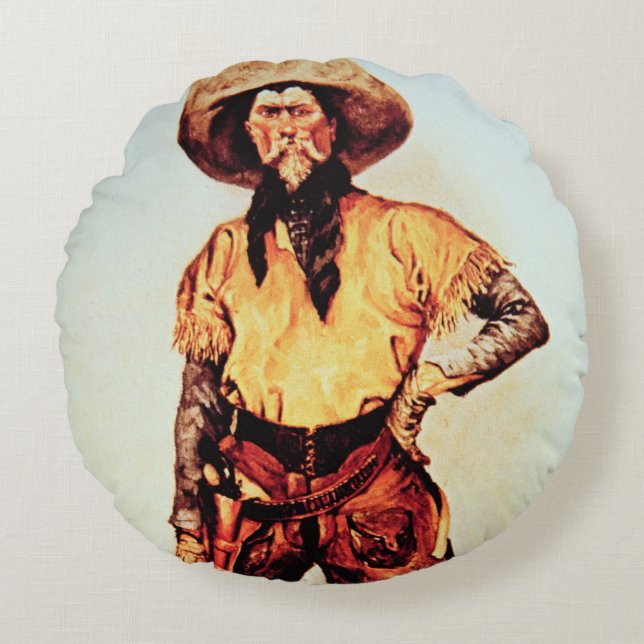 Texas Cowboy, c.1890 (olie op canvas) Rond Kussen (Voorkant)