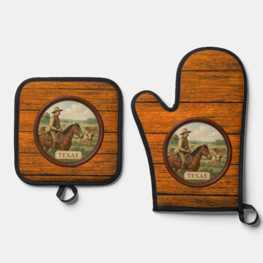 Texas Cowboy Ovenwant & Pannenlap Set (Voorkant)