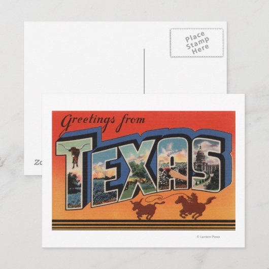 Texas (Cowboy Roping Bull) Grote lettertjes Briefkaart (Voorkant / Achterkant)