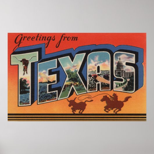 Texas (Cowboy Roping Bull) Grote lettertjes Poster (Voorkant)