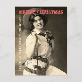 Texas Cowgirl Kerstgroeten Feestdagenkaart