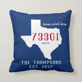 Texas Custom Town Zip Code Home Pillow Blue Red Kussen