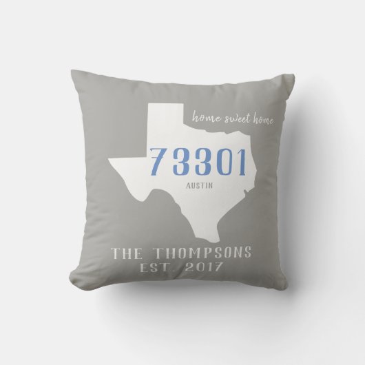 Texas Custom Town Zip Code Home Pillow Kussen (Voorkant)