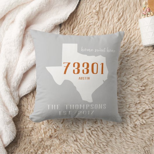 Texas Custom Town Zip Code Home Pillow Oranje Grey Kussen (Deken)