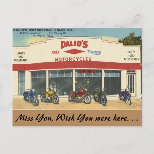 Texas, Dalio's motorfietsen, Fort Worth Briefkaart (Voorkant)