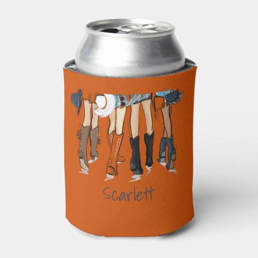 Texas Dames Mode Cowboy Laarzen Sinaasappel Custom Blikjeskoeler (Blikje Voorkant)