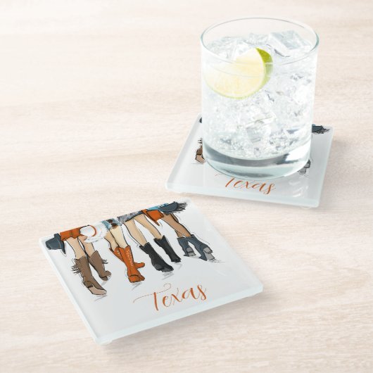 Texas Dames Mode Cowboy Laarzen Sinaasappel Custom Glazen Onderzetter (Schuin)