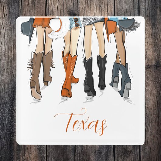 Texas Dames Mode Cowboy Laarzen Sinaasappel Custom Glazen Onderzetter