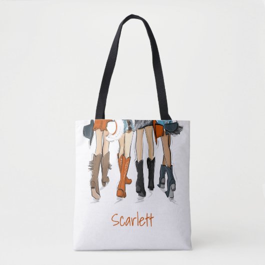 Texas Dames Mode Cowboy Laarzen Sinaasappel Custom Tote Bag (Voorkant)