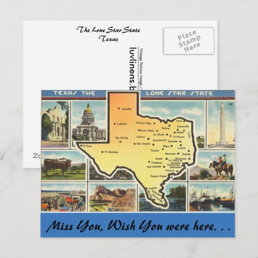 Texas, de Lone Star-staat Briefkaart (Voorkant / Achterkant)