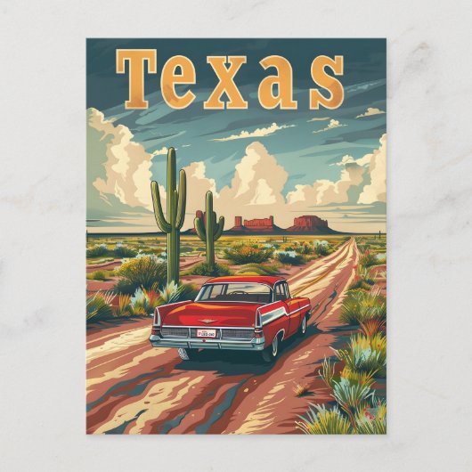 Texas Desert Vintage Auto Briefkaart (Voorkant)