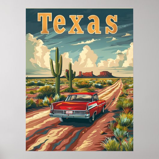 Texas Desert Vintage Auto Poster (Voorkant)