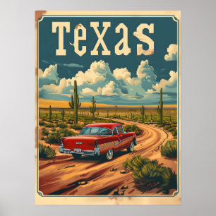 Texas Desert Vintage Auto Poster