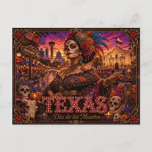 Texas Día de los Muertos Retro Briefkaart (Voorkant)