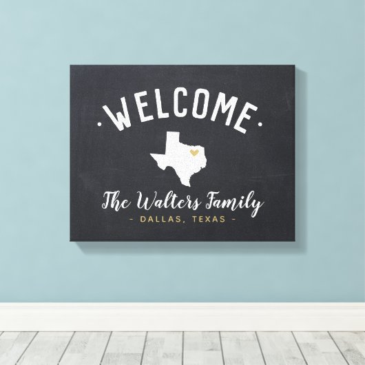 Texas Familie Monogram Welkomstbord Canvas Afdruk (Insitu (Houten vloer))