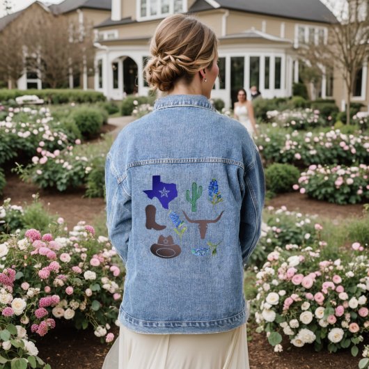 Texas Flag Bluebonnets bloemen Denim Jacket (Huwelijk Achterkant)