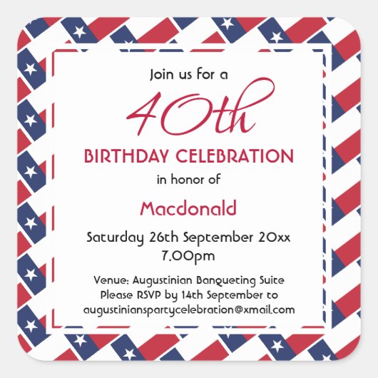 TEXAS FLAG Custom Birthday Celebran Texan Vierkante Sticker (Voorkant)