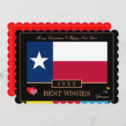 Texas Flag & Happy New Year /Best Wish USA Feestdagenkaart (Voorkant / Achterkant)