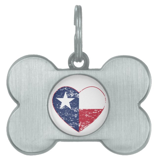 Texas Flag Heart Distress Huisdieren Naamplaatje (voorkant)