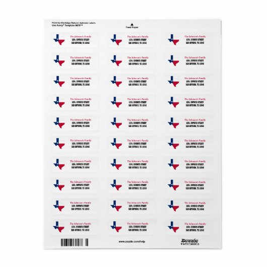 Texas Flag map Return Address Labels (Full Sheet)