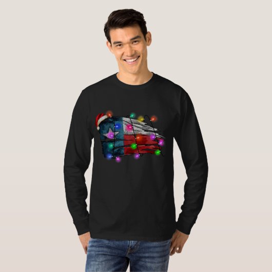 Texas Flag Merry Kerstlights T-shirt (Voorkant volledig)