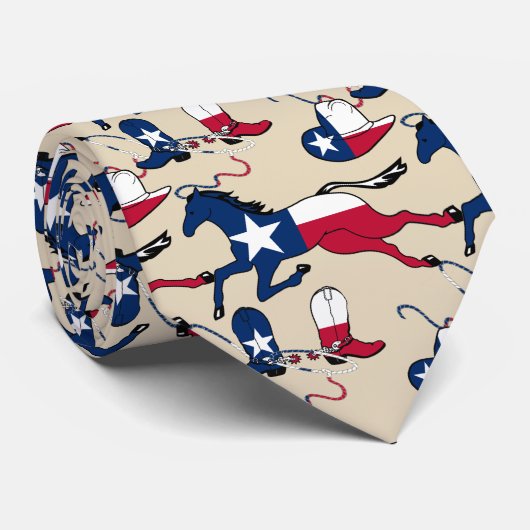 Texas Flag Print Horse Cowboy Boots en Petten Stropdas (Opgerold)