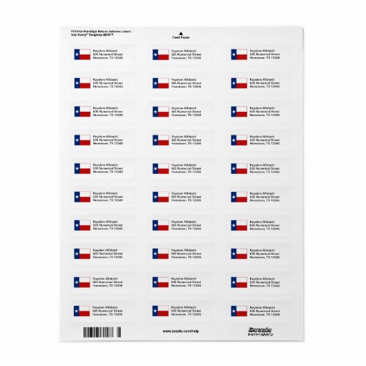 Texas Flag Return Adres Label (Full Sheet)