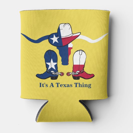 Texas Flag Steer Head Met Cowboy Pet en laarzen Blikjeskoeler (Voorkant)