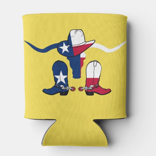 Texas Flag Steer Head Met Cowboy Pet en laarzen Blikjeskoeler (Achterkant)