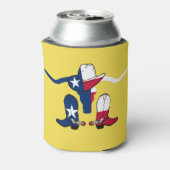 Texas Flag Steer Head Met Cowboy Pet en laarzen Blikjeskoeler (Blikje Achterkant)