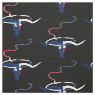 Texas Flag Steer Head met Rope op Black fabric Stof