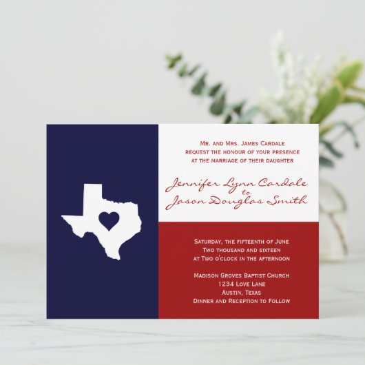 Texas Flag Theme Weddenschap Uitnodiging rood Blau (Staand voorkant)