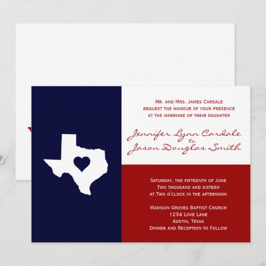 Texas Flag Theme Weddenschap Uitnodiging rood Blau (Voorkant / Achterkant)