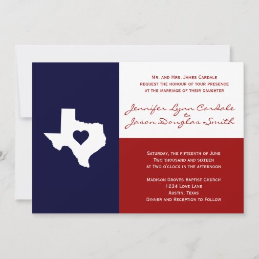 Texas Flag Theme Weddenschap Uitnodiging rood Blau (Voorkant)