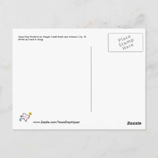 Texas Flag Windmill bij Johnson City, TX Briefkaart (Achterkant)