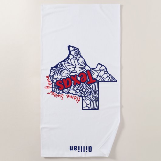 Texas Floral Doodles gepersonaliseerd Strandlaken (Voorkant)