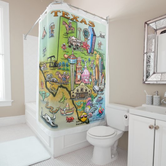 Texas Fun Map Douchegordijn (In situ)