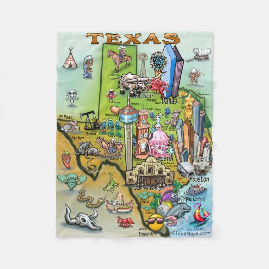 Texas Fun Map Fleece Deken (Voorkant)