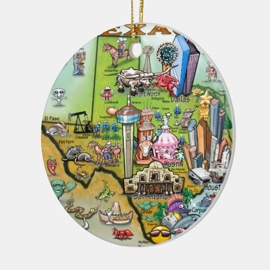 Texas Fun Map Keramisch Ornament (Links)