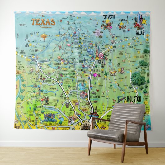 Texas Fun Map Tapestry Wandkleed (In Situ (horizontaal))
