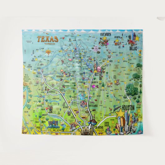 Texas Fun Map Tapestry Wandkleed (Voorkant (horizontaal))