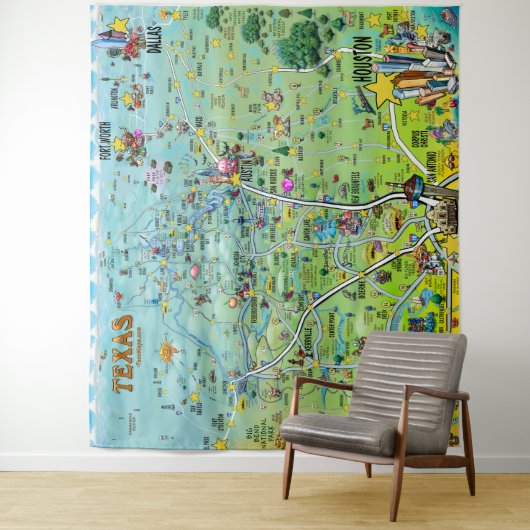 Texas Fun Map Tapestry Wandkleed (In situ)