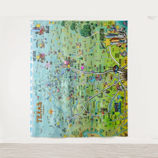 Texas Fun Map Tapestry Wandkleed (Voorkant)