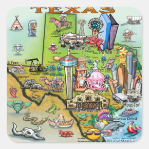 Texas Fun Map Vierkante Sticker