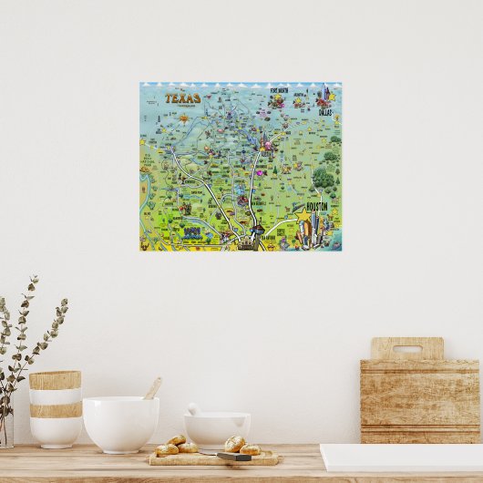 Texas Fun Maps Poster (Keuken)