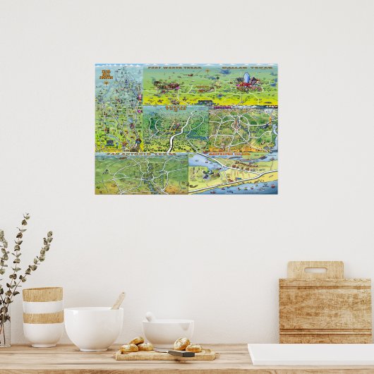 Texas Fun Maps Poster (Keuken)