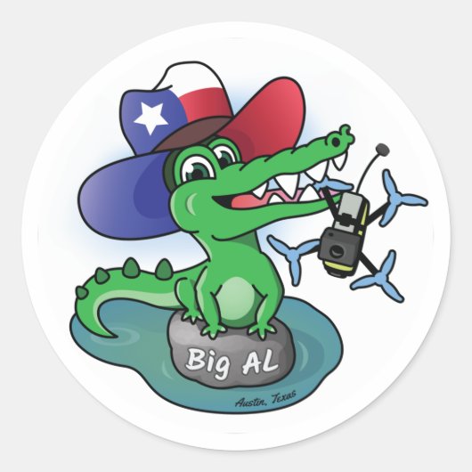 Texas Gator vangt Drone Classic Ronde Sticker (Voorkant)